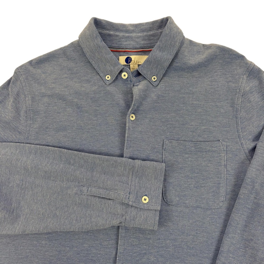 Boden Shirt Mens Large Blue Piqué Mesh Button Down Long Sleeve Preppy M0562